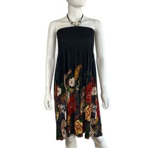 Cristina Love Black Paisley Floral Shirred Halter Dress
